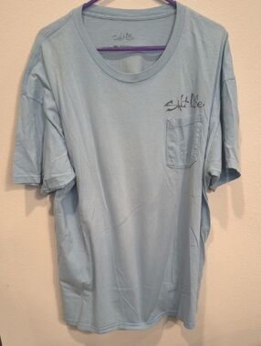 Salt Life Pale Blue Short Sleeve Pocket Tee Marlin On Back XXL
